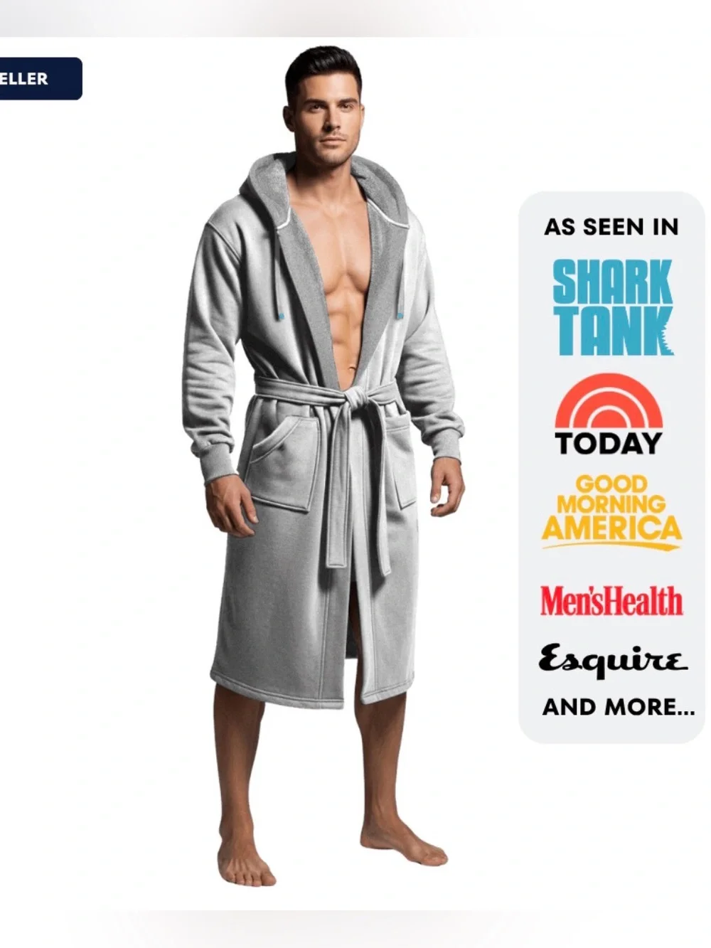 NWT DudeRobe 2/3XL Heather Gray Hooded Bathrobe Mens